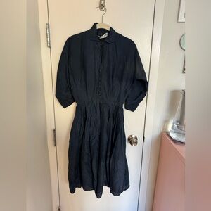 Vintage navy 100% silk dress